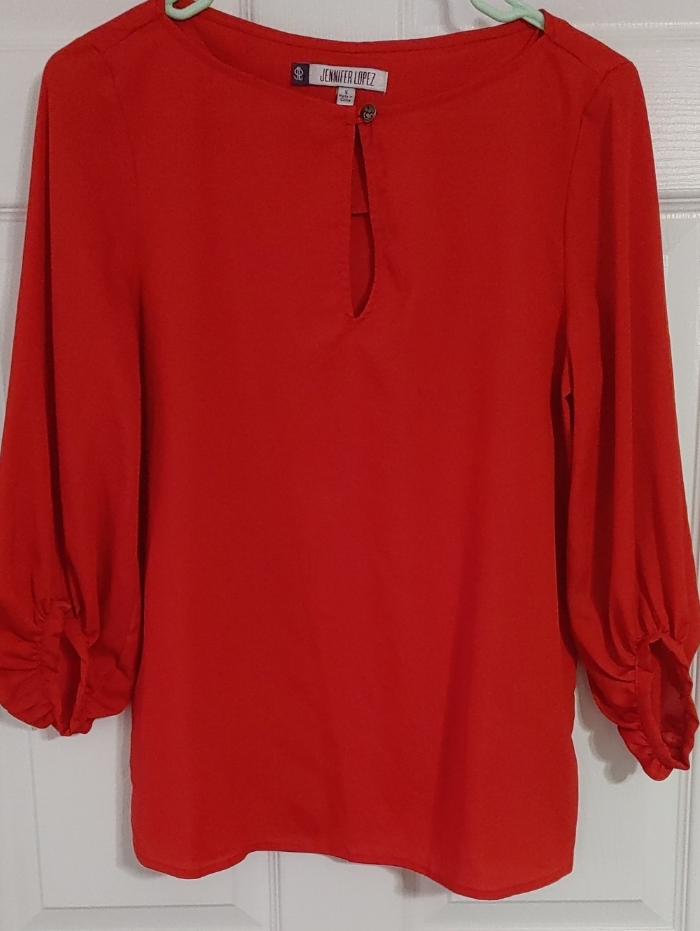 Jennifer Lopez Red Keyhole Blouse Size Small